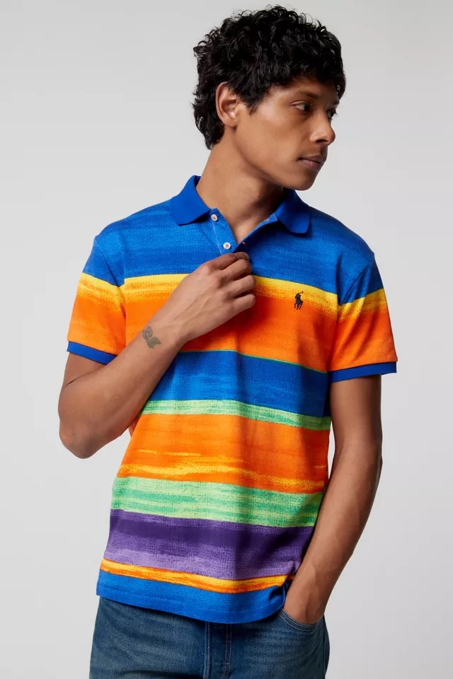 Polo Ralph Lauren Mens Spa Striped Terry Polo Shirt in Electric